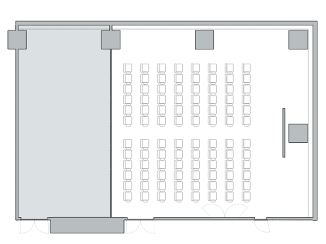 シアター形式(A STUDIO分割:96名)のレイアウト