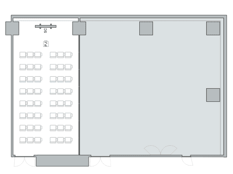 シアター形式(B STUDIO分割:48名)のレイアウト